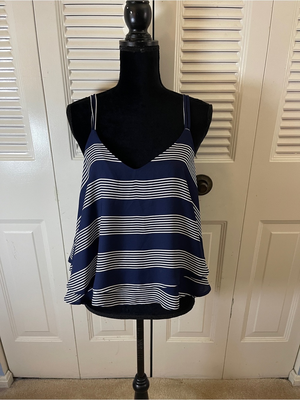 Navy & White Striped Spaghetti Strap Tank Top